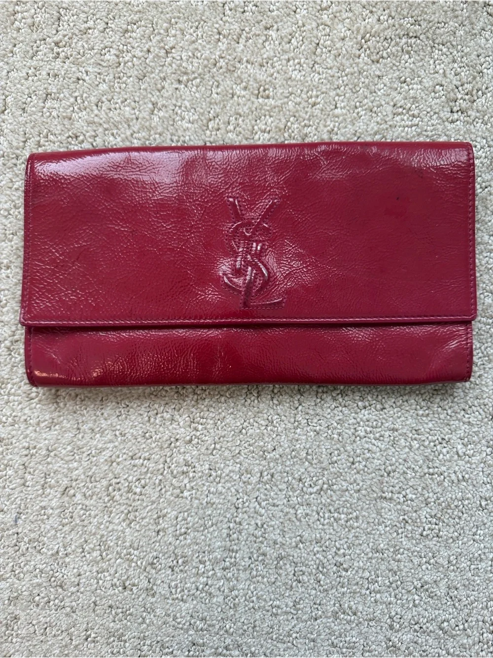 Yves Saint Laurent Magenta Fold-Over Leather Clutch